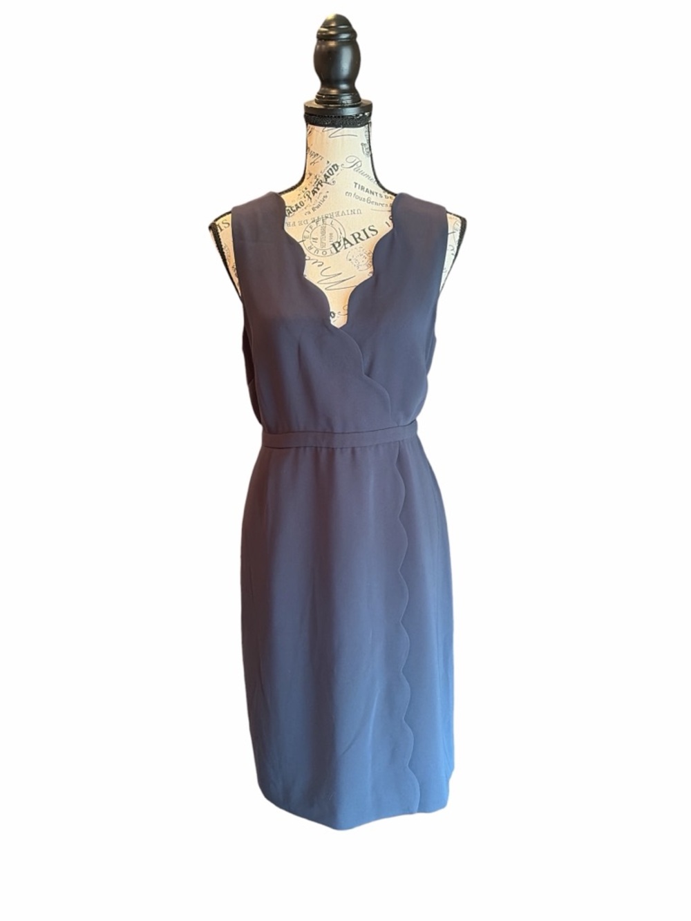J.Crew Scalloped Faux Wrap Sheath Dress Navy Sleeveless Size 10